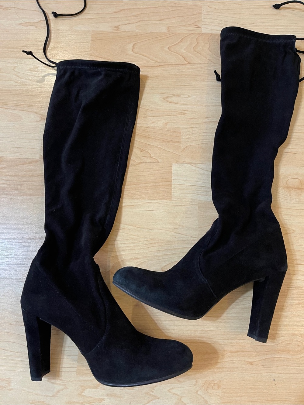 Stuart Weitzman Black Suede Over-the-Knee Block Heel Boots